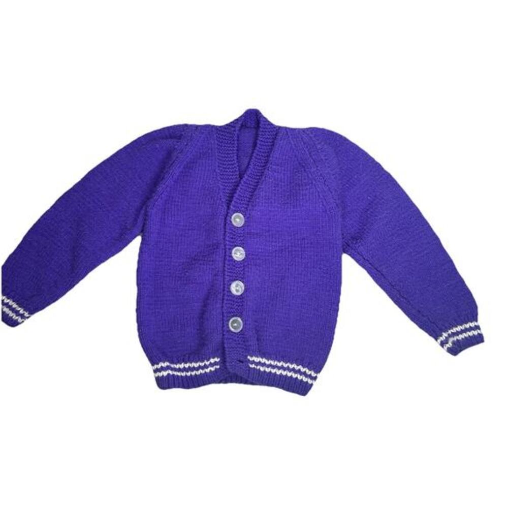 Vintage 60s Child Cardigan Knit Button Purple Sweater See Measurements